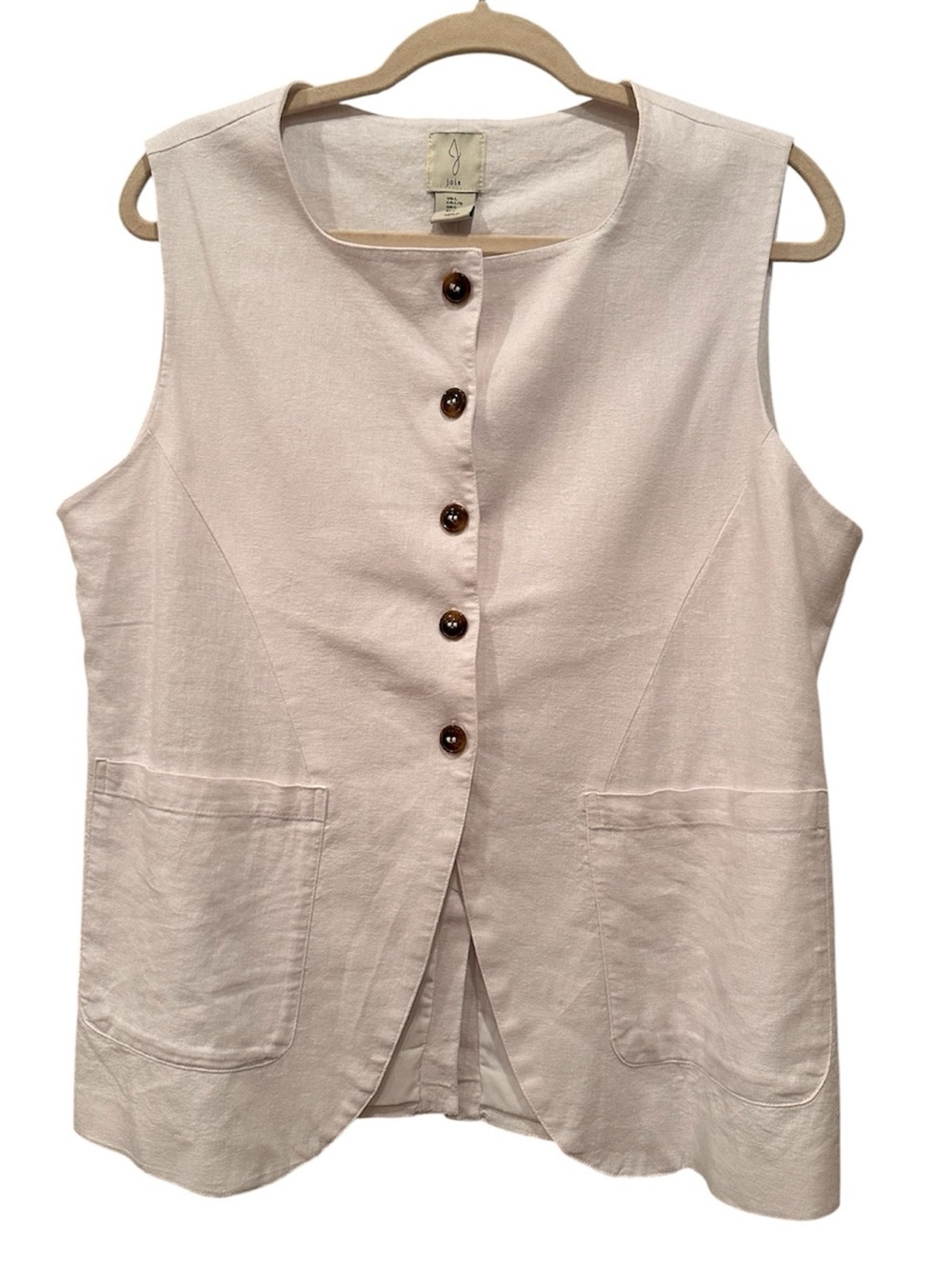 Joie Linen Vest Lined Button Front Pockets Neutral Coastal Summer Versatile Sz L